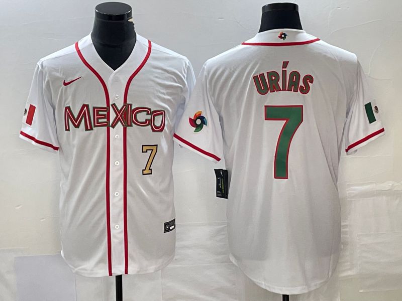 Men 2023 World Cub Mexico 7 Urias White Nike MLB Jersey43